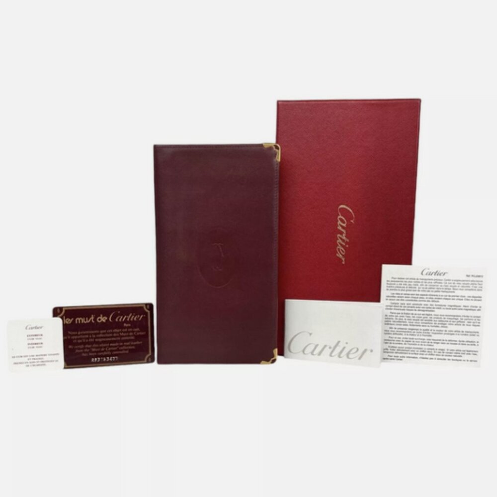 Cartier Wallet Bi-fold Long Wallet | Must Line | Leather | Bordeaux | Unisex